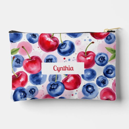 Blauw Rood Fruit Voedsel Patroon Berry Cherry Etui (Achterkant)