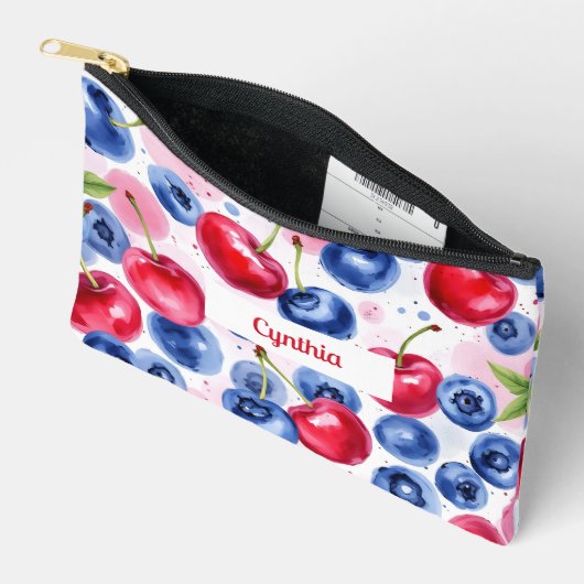 Blauw Rood Fruit Voedsel Patroon Berry Cherry Etui (Open)