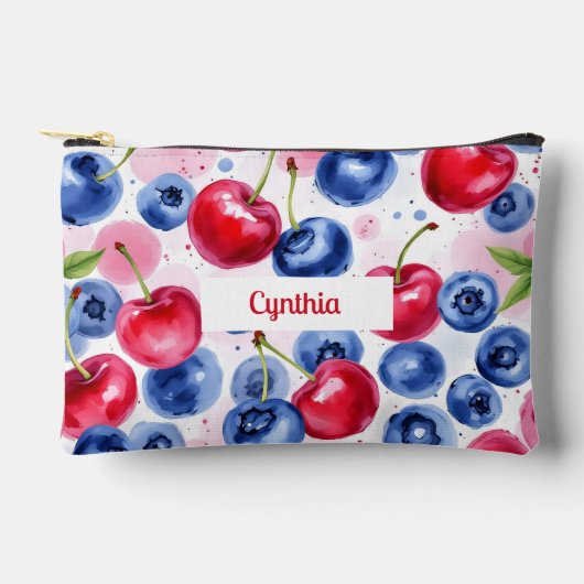Blauw Rood Fruit Voedsel Patroon Berry Cherry Etui (Voorkant)