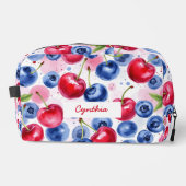 Blauw Rood Fruit Voedsel Patroon Berry Cherry Toilettasje (Voorkant)