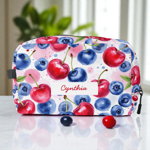 Blauw Rood Fruit Voedsel Patroon Berry Cherry Toilettasje