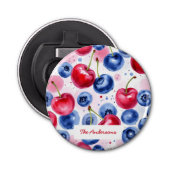Blauw Rood Fruit Voedsel Waterverf Berry Cherry Button Flesopener (Voorkant)