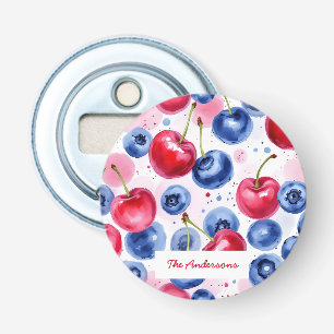 Blauw Rood Fruit Voedsel Waterverf Berry Cherry Button Flesopener