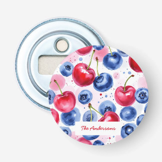 Blauw Rood Fruit Voedsel Waterverf Berry Cherry Button Flesopener