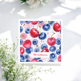 Blauw Rood Fruit Voedsel Waterverf Berry Cherry Servet
