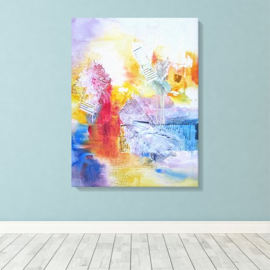 Blauw Rood Geel Abstract Kunstcanvas Canvas Afdruk (Insitu (Houten vloer))