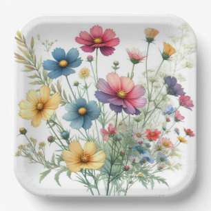 Blauw Rood Geel Bloem Papier Borden, Botanisch Papieren Bordje