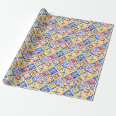 Blauw Rood Geel Bloemig Abstract Cinco de Mayo Cadeaupapier (Uitgerold)