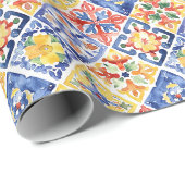 Blauw Rood Geel Bloemig Abstract Cinco de Mayo Cadeaupapier (Rol Hoek)