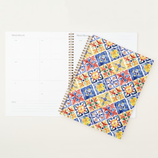 Blauw Rood Geel Bloemig Abstract Cinco de Mayo Planner (Display)