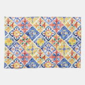 Blauw Rood Geel Bloemig Abstract Cinco de Mayo Theedoek (Horizontaal)