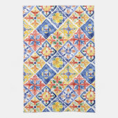 Blauw Rood Geel Bloemig Abstract Cinco de Mayo Theedoek (Verticaal)
