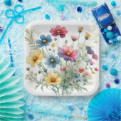 Blauw Rood Geel Bloemmotief Papieren Bordje (Feest)