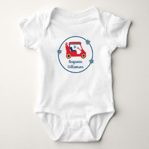 Blauw Rood Geel Golf Thema Naam Monogram Romper