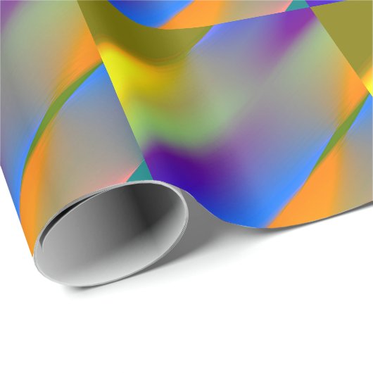 Blauw rood geel groen abstract patroontje oranjepu cadeaupapier (Rol Hoek)