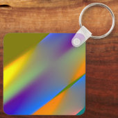 Blauw rood geel groen abstract patroontje oranjepu sleutelhanger (Achterkant)