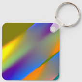 Blauw rood geel groen abstract patroontje oranjepu sleutelhanger (Achterkant)