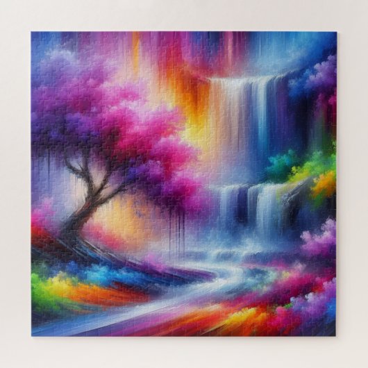 Blauw Rood Geel Landschap AI Generated Art Legpuzzel (Horizontaal)