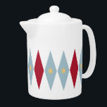 Blauw Rood Geel Sterren Met Diamanten Retro MCM Theepot<br><div class="desc">Deze fabelachtige moderne theepot uit het midden van de eeuw is voorzien van blauwe en rode diamanten met crèmekleurige sterren. Het is een geweldige manier om wat plezier toe te voegen aan uw keuken!</div>