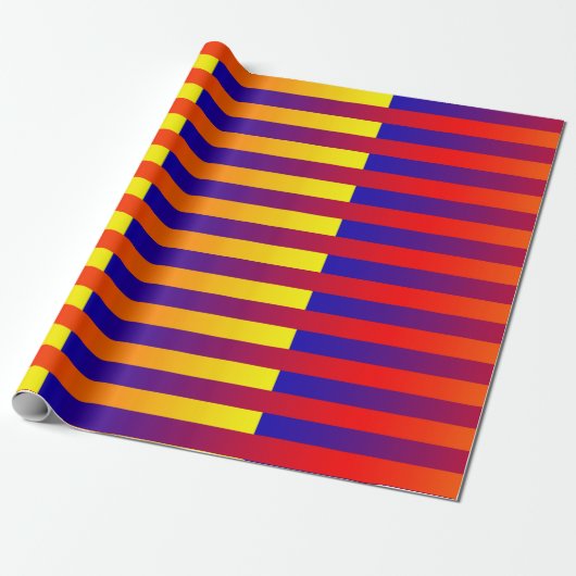 Blauw Rood Geel Strepen Cadeaupapier (Uitgerold)