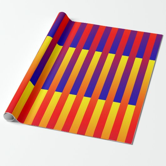 Blauw Rood Geel Strepen Cadeaupapier (Uitgerold)