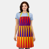 Blauw Rood Geel Strepen Schort (Gedragen)