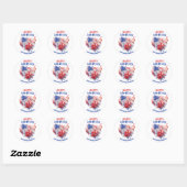 Blauw Rood Gelukkig 4 juli waterverf Ronde Sticker (Vel)