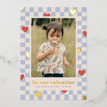 Blauw rood geruit Hartjes Valentijnsdag kaart