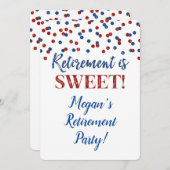 Blauw Rood Glitter Confetti Pensioen Partij Kaart (Voorkant / Achterkant)