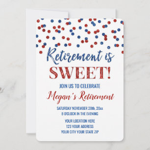 Blauw Rood Glitter Confetti Pensioen Partij Kaart