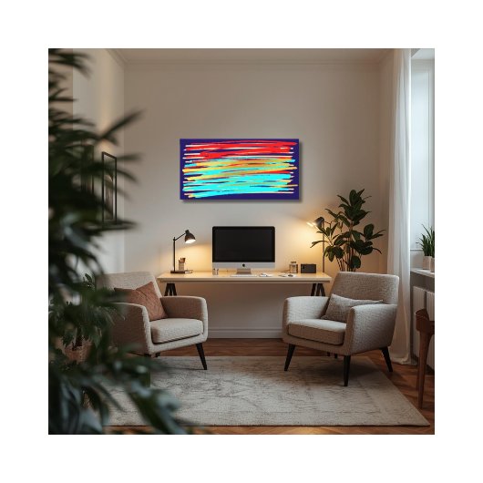 Blauw Rood Goud Abstracte Kunst Opgespannen Canvas Afdruk