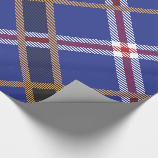 Blauw rood goud en wit vlakgeometrisch patroon cadeaupapier (Hoek)