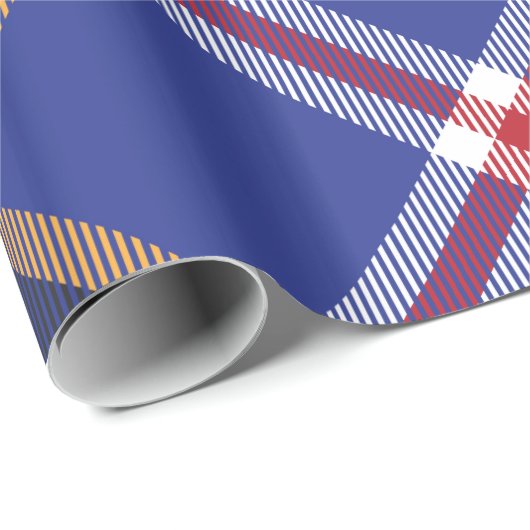 Blauw rood goud en wit vlakgeometrisch patroon cadeaupapier (Rol Hoek)