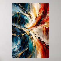 Blauw Rood Goud Energie Moderne Abstracte Wandkuns