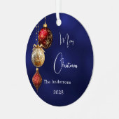 Blauw rood goud kerstballen metalen ornament (Voorkant links)