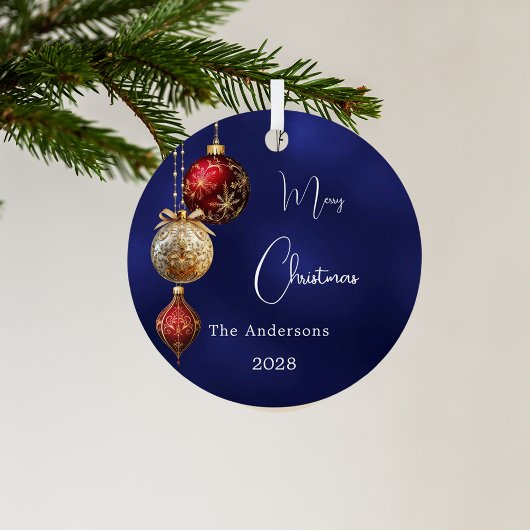 Blauw rood goud kerstballen metalen ornament