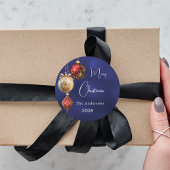 Blauw rood goud kerstballen ronde sticker