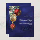 Blauw rood goud kerstballen Uitnodiging kerstfeest (Voorkant / Achterkant)