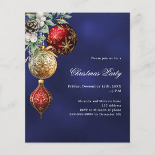 Blauw rood goud kerstballen Uitnodiging kerstfeest
