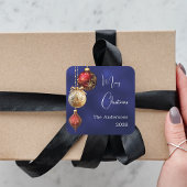 Blauw rood goud kerstballen vierkante sticker