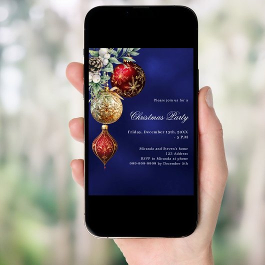 Blauw rood goud kerstfeest kaart