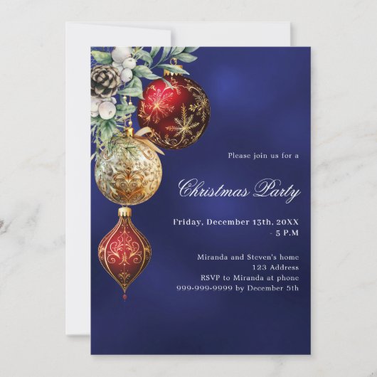 Blauw rood goud kerstfeest kaart (Voorkant)