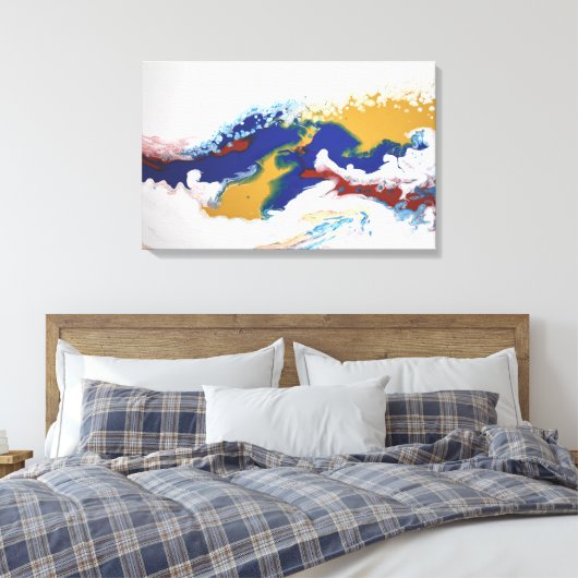 Blauw Rood Goud Kleurrijke Marmeren Abstracte Vloe Canvas Afdruk (Insitu (Slaapkamer))