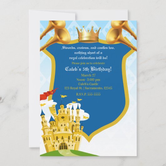 Blauw Rood Goud Koninklijk Prins Kasteel Verjaarda Kaart (Voorkant)