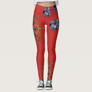 blauw rood goud lange leggings