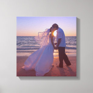 Blauw Rood Gradiënt Overlay Trouwfoto Canvas Afdruk