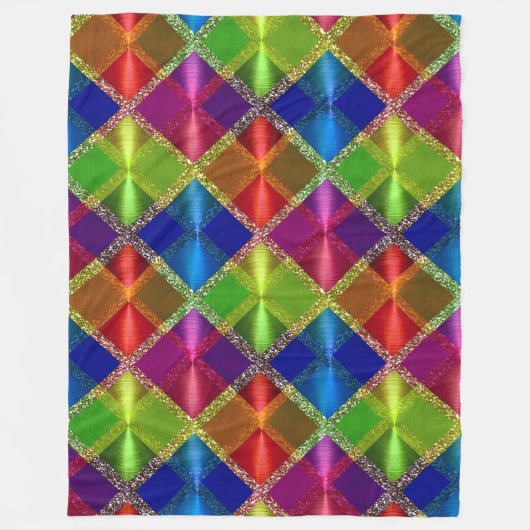 Blauw Rood Groen Glitter Plaid Design Fleece Deken (Voorkant)