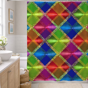 Blauw Rood Groen Glitter Schotse Ruit Ontwerp Douchegordijn