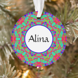 Blauw Rood Groen Mandala  Boho Christmas Ornament