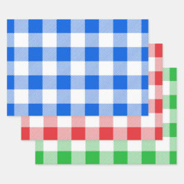 Blauw rood/groen/wit buffelpatroon inpakpapier vel